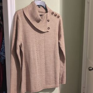 Briggs New York Cowl Neck Sweater in Tan with Button Accents
